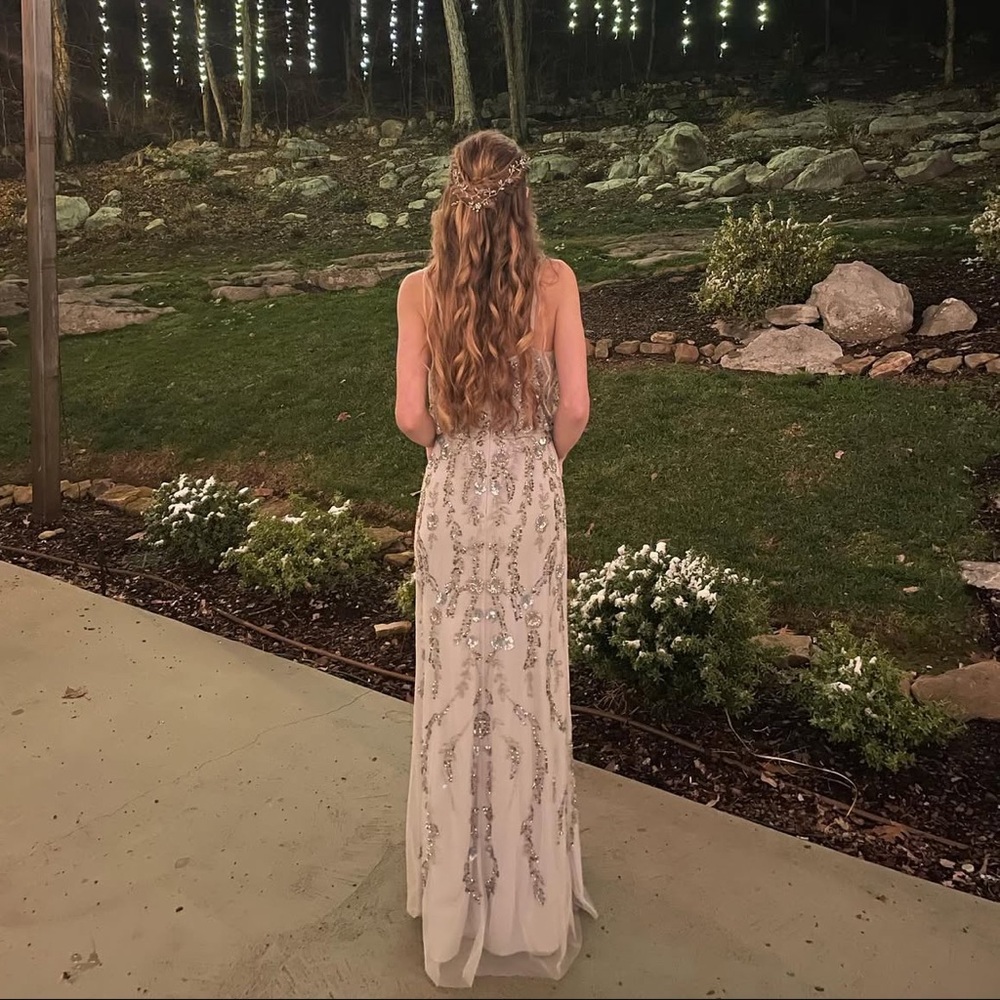 Adrianna Papell Floral Beaded Blouson Gown in Serenity Mint